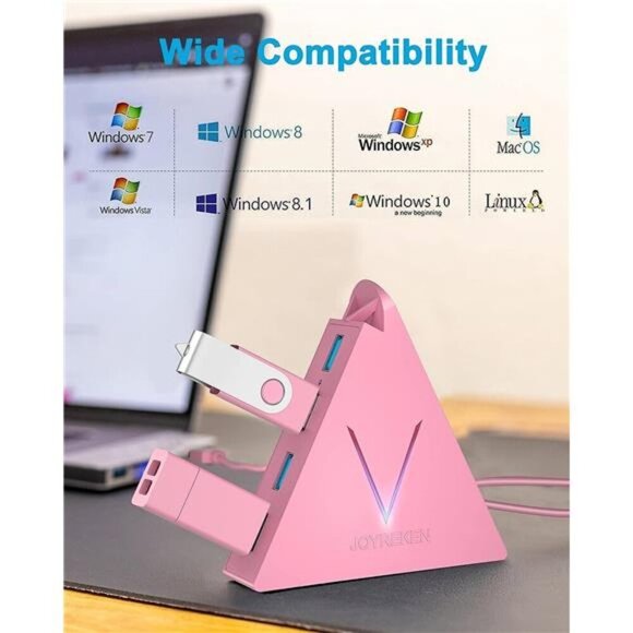 4-Port USB 3.0 Hub, FlyingVHUB Vertical Data USB Hub with 2 ft Extended Cable - Picture 6 of 7